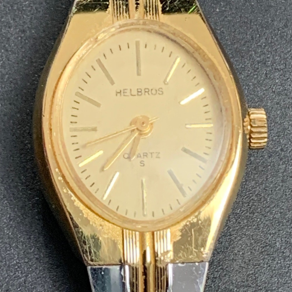 Helbros Womens Quartz Watch Two Tone Gold Silver Link Bracelet Y481 86-1 Vintage